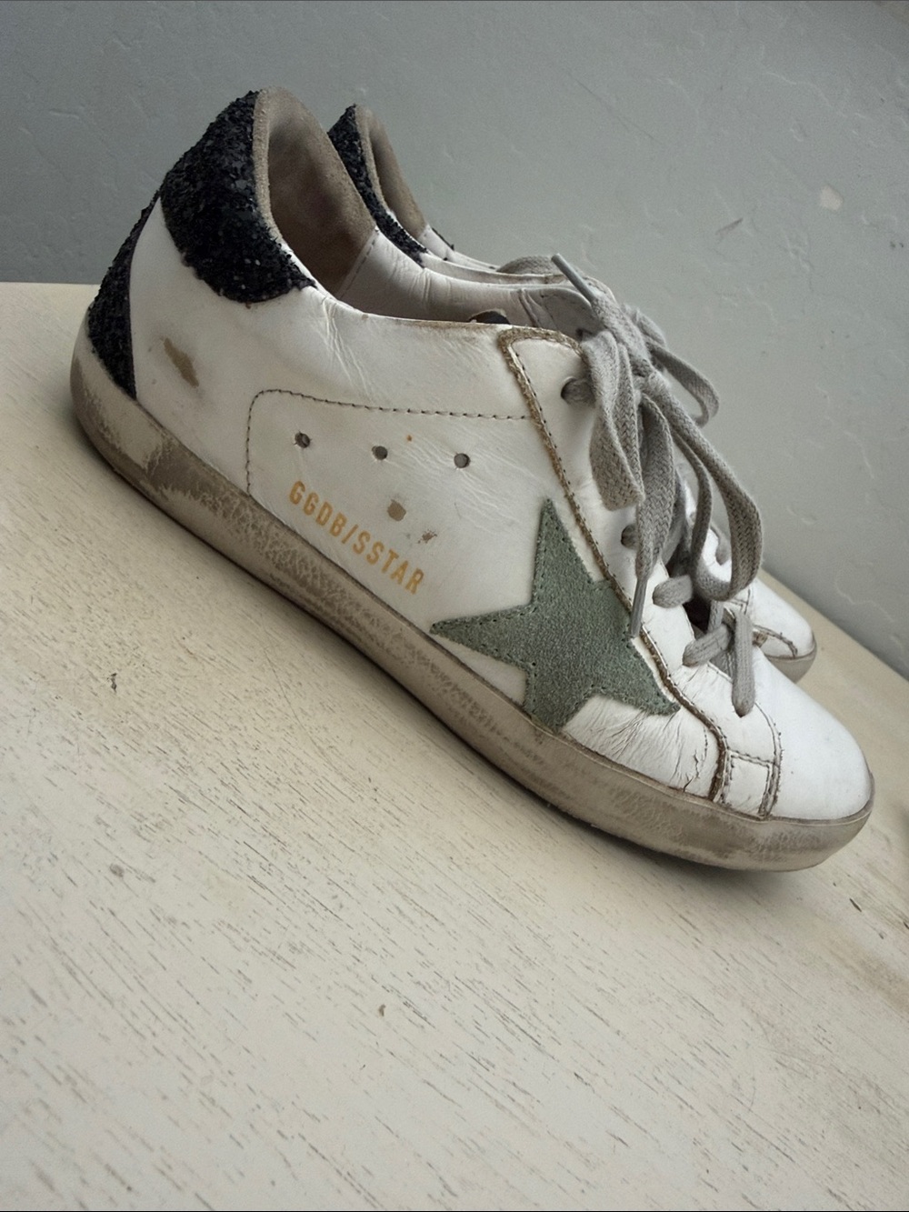 Leather Sneakers with Green Star - Golden Goose